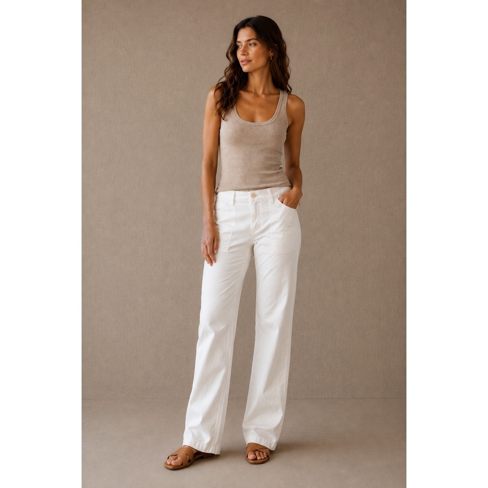 Banana Republic Womens Pants 14 White Cotton Linen Blend Straight Leg Utility